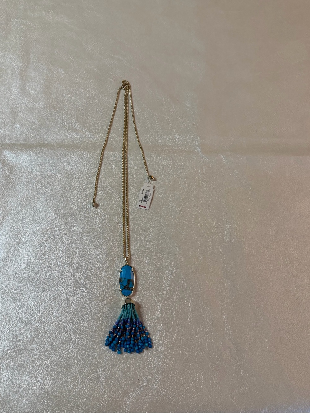 Kendra Scott Gold-Tone Necklace with Turquoise Color Stone and Blue Tassel